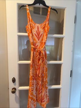 LOFT Orange Paisley Maxi Dress with Waist Tie